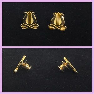 2  Goldtone Harp Tie Tacks